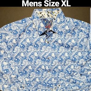 Robert Graham Paisley Blue Flip Cuff Shirt SZ XL